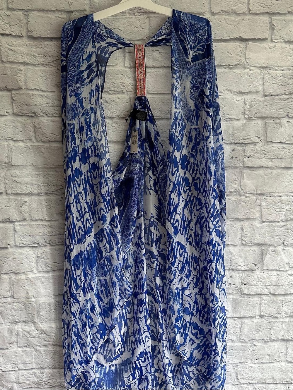 Express Blue & White Printed Open-Back Maxi